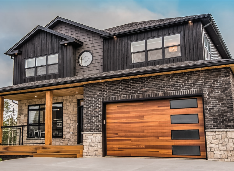 Garage door with horizontal plank design