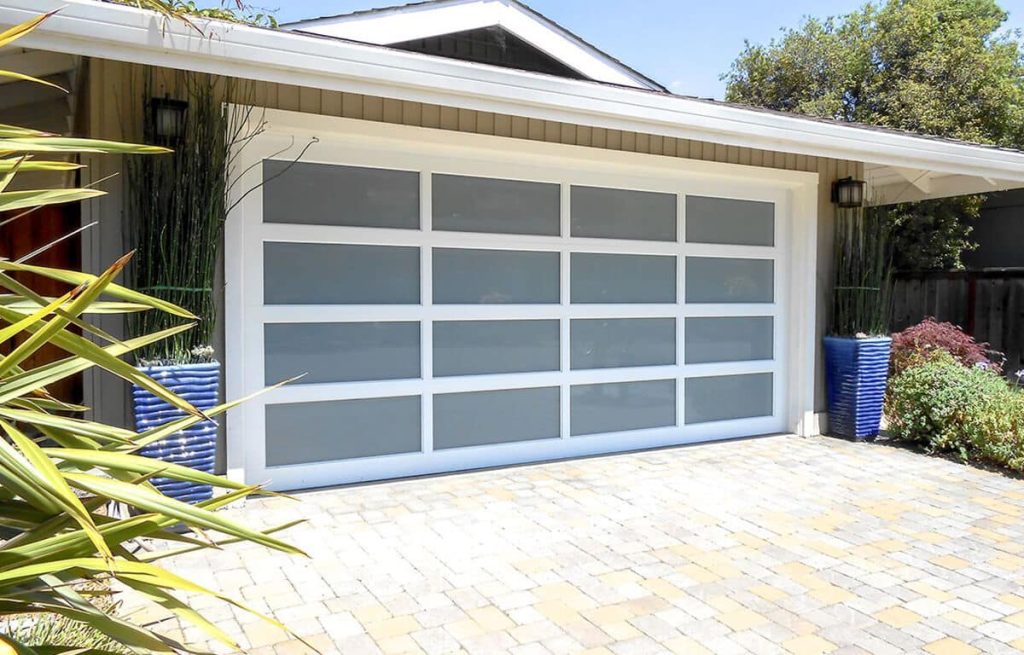 Residential house exterior with garage door
